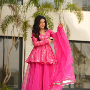 Leona lace pink silk set