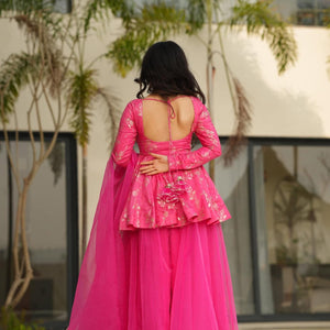 Leona lace pink silk set