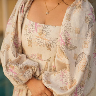 Birdie leaf print cotton dress