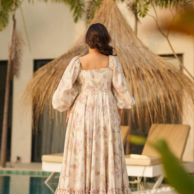 Birdie leaf print cotton dress