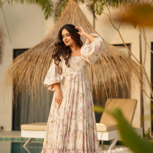 Birdie leaf print cotton dress