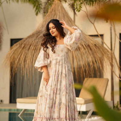 Birdie leaf print cotton dress