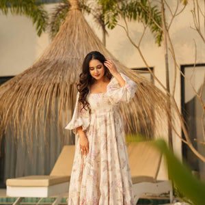 Birdie leaf print cotton dress