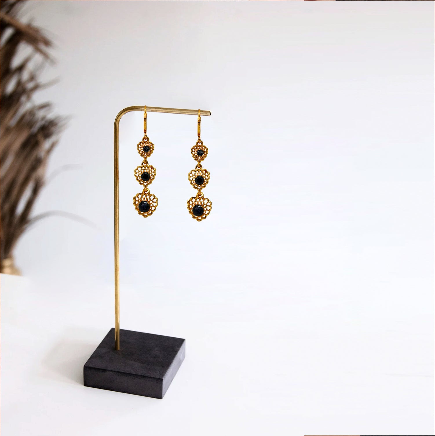 Loving Hearts Black Diamond Earrings For Women