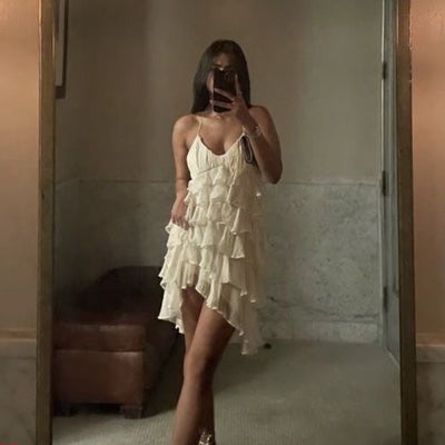 White Ruffle Layered Summer Dress