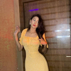 Orange High Side Slit Midi Summer Dress