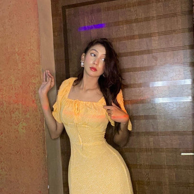 Orange High Side Slit Midi Summer Dress