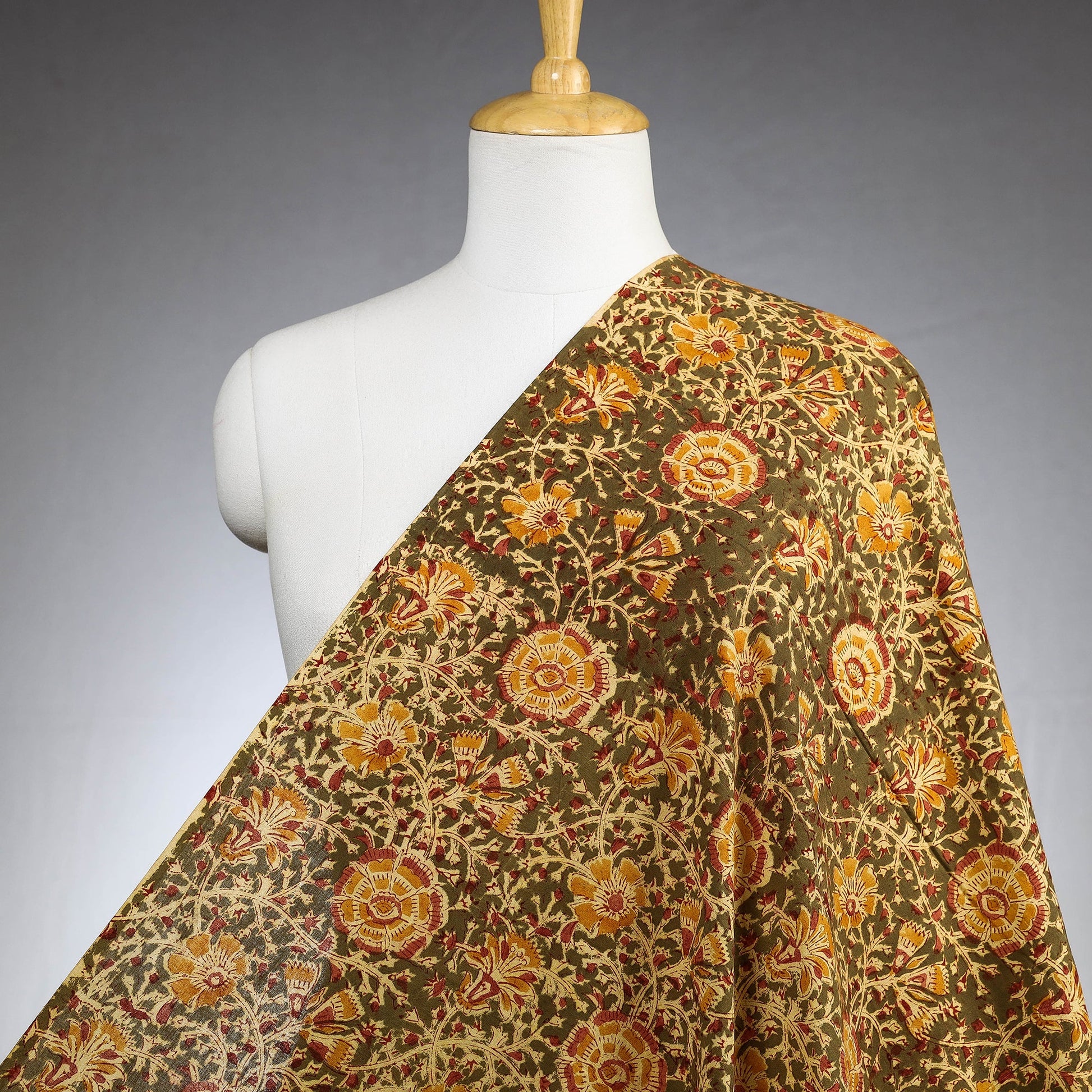 Brown - Pedana Kalamkari Block Printed Cotton Fabric