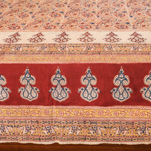 Beige - Pedana Kalamkari Block Printed Cotton Double Bedcover (107 x 88 in)