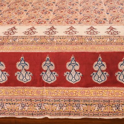 Beige - Pedana Kalamkari Block Printed Cotton Double Bedcover (107 x 88 in)