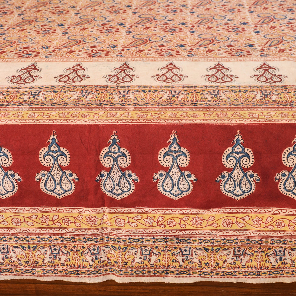 Beige - Pedana Kalamkari Block Printed Cotton Double Bedcover (107 x 88 in)