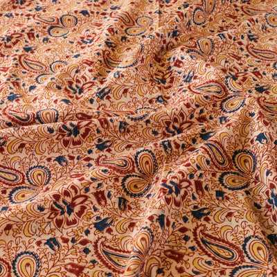 Beige - Pedana Kalamkari Block Printed Cotton Double Bedcover (107 x 88 in)