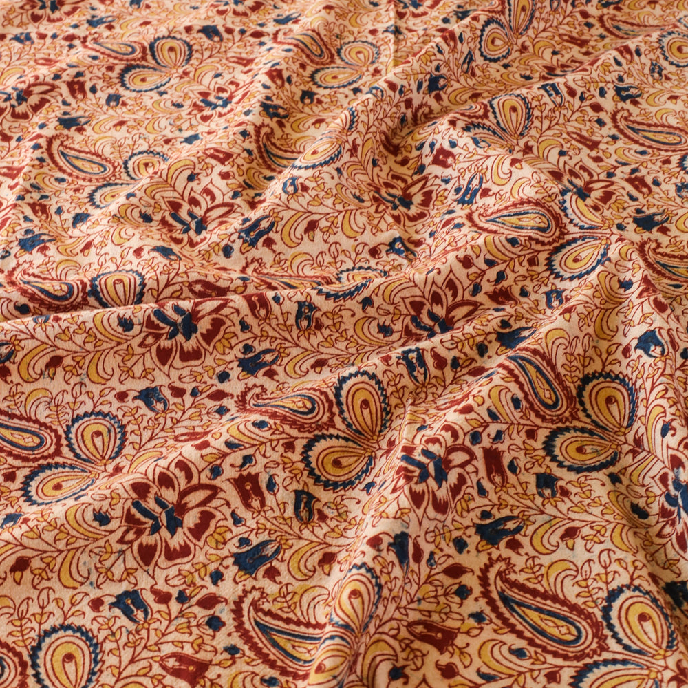 Beige - Pedana Kalamkari Block Printed Cotton Double Bedcover (107 x 88 in)