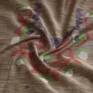 Brown - Phulia Jamdani Weave Handloom Silk Cotton Kurta Material - 2.55 meter