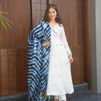 Ethan white chanderi suit set