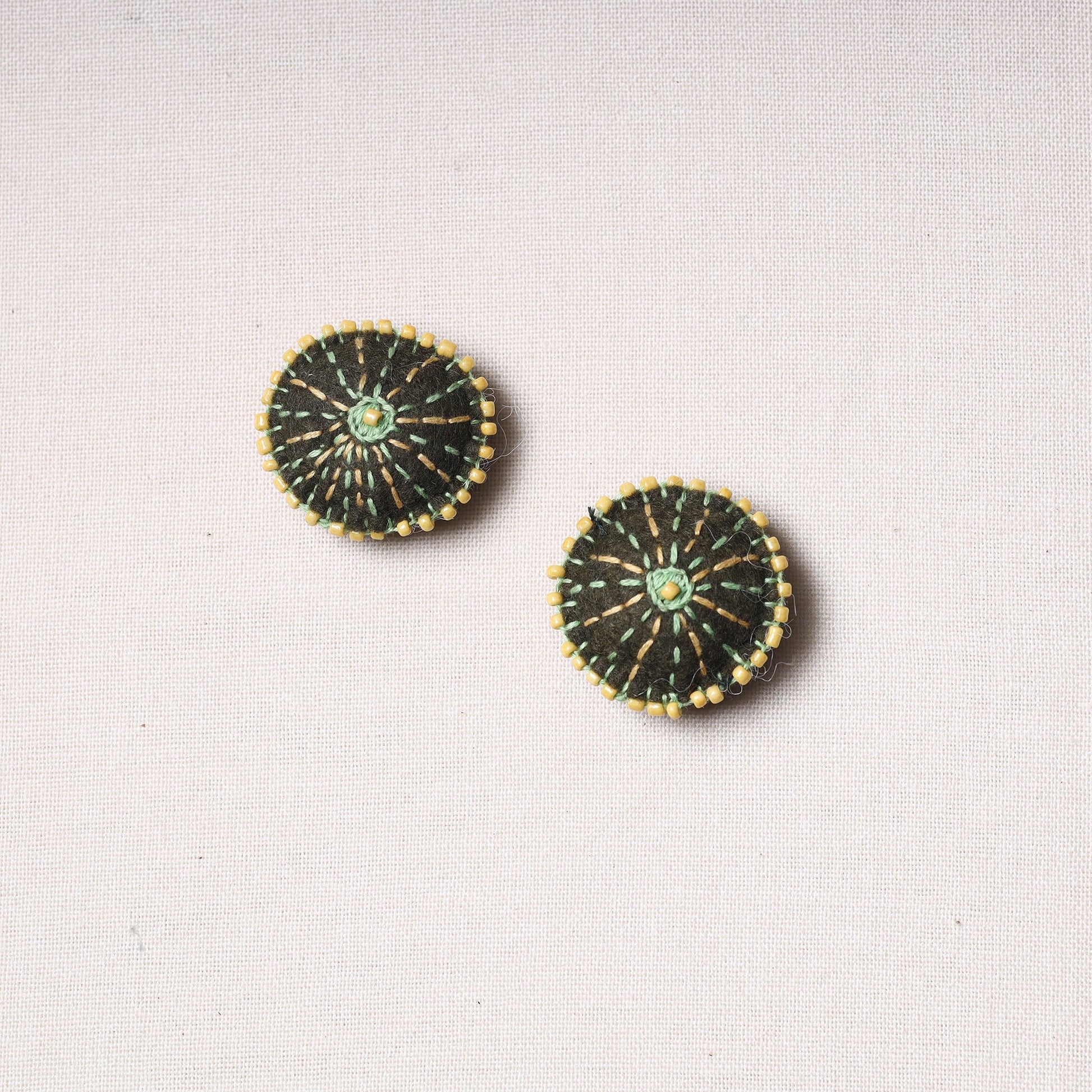 Bakhiya Hand Embroidered Felt & Beadwork Buttons (Set of 2)