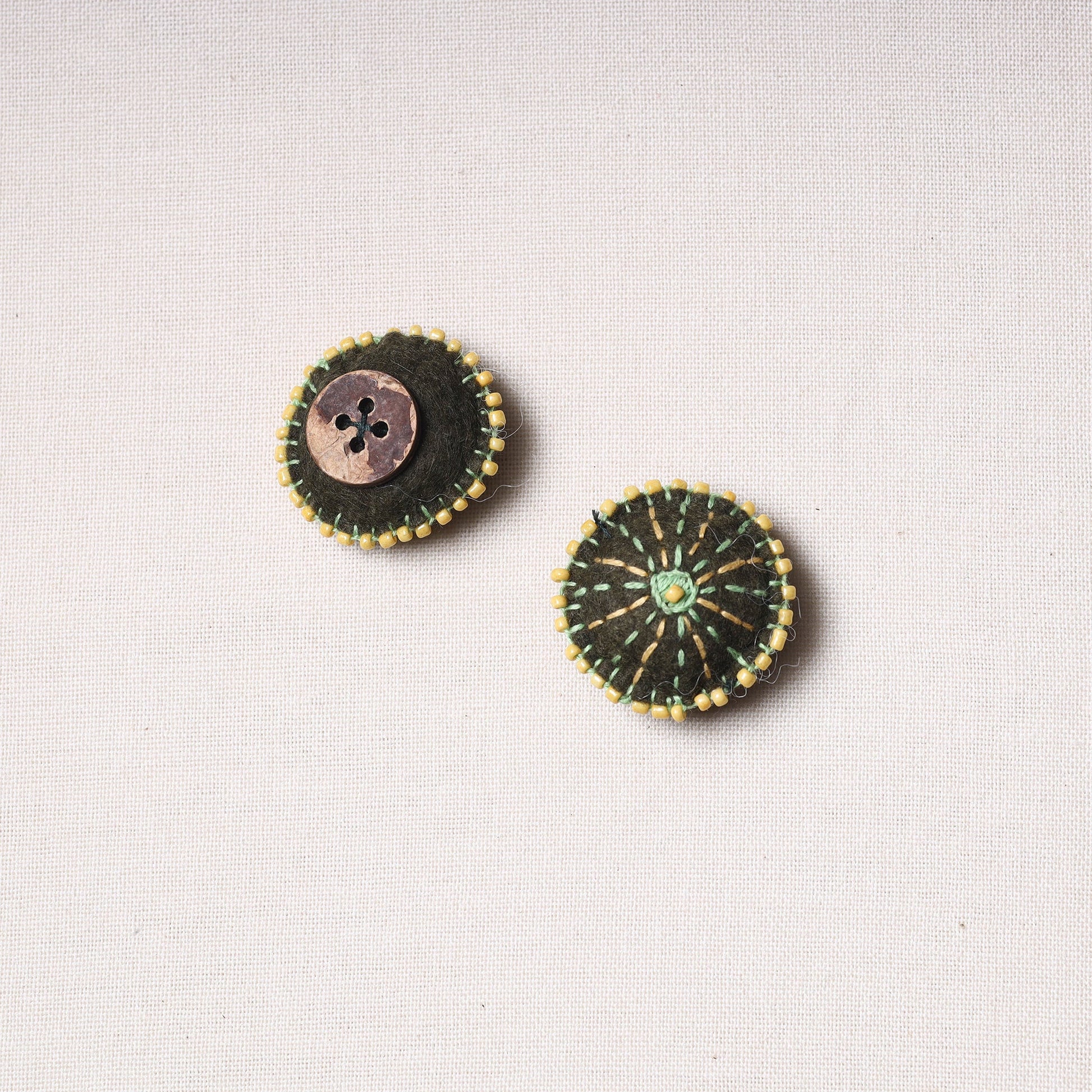 Bakhiya Hand Embroidered Felt & Beadwork Buttons (Set of 2)