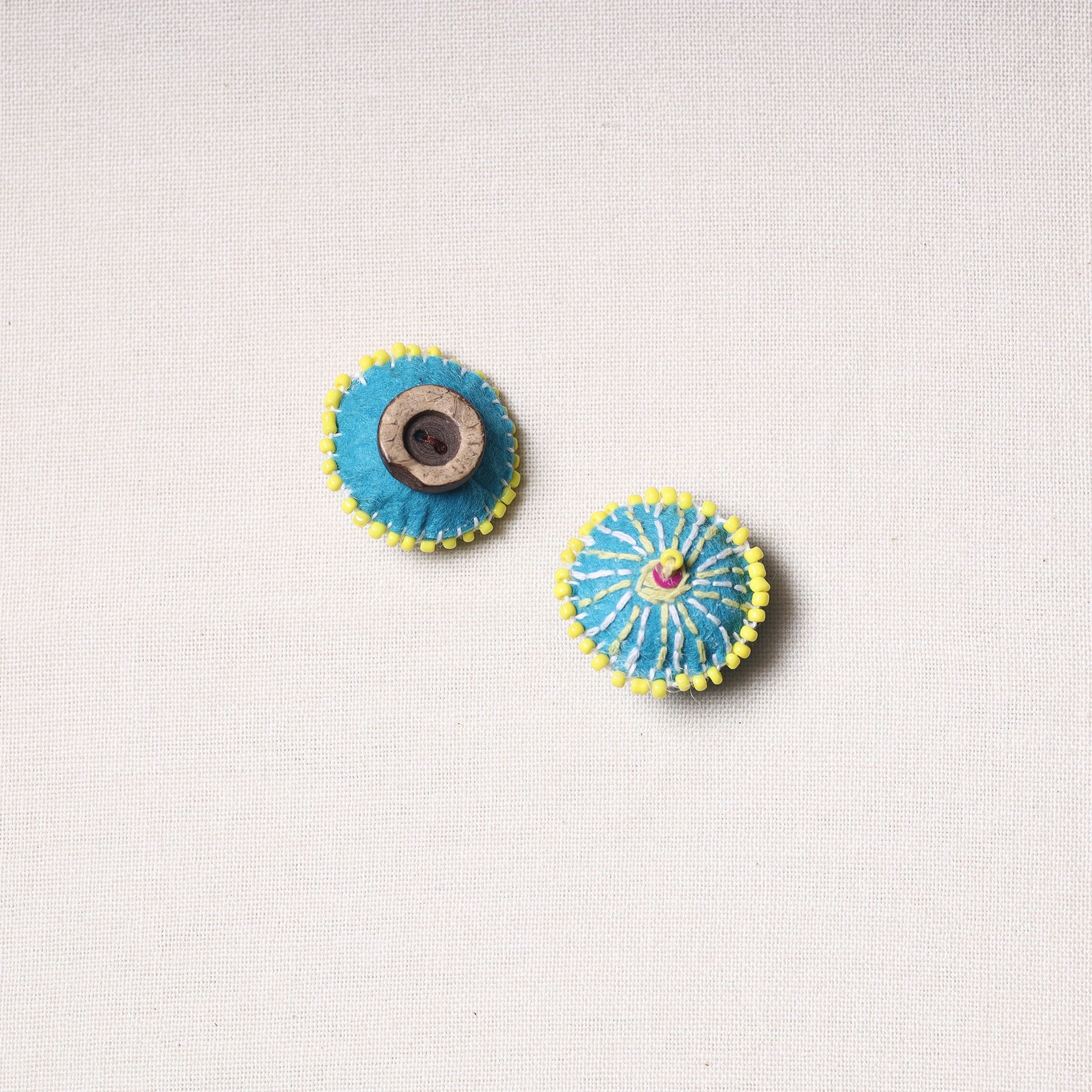 Bakhiya Hand Embroidered Felt & Beadwork Buttons (Set of 2)