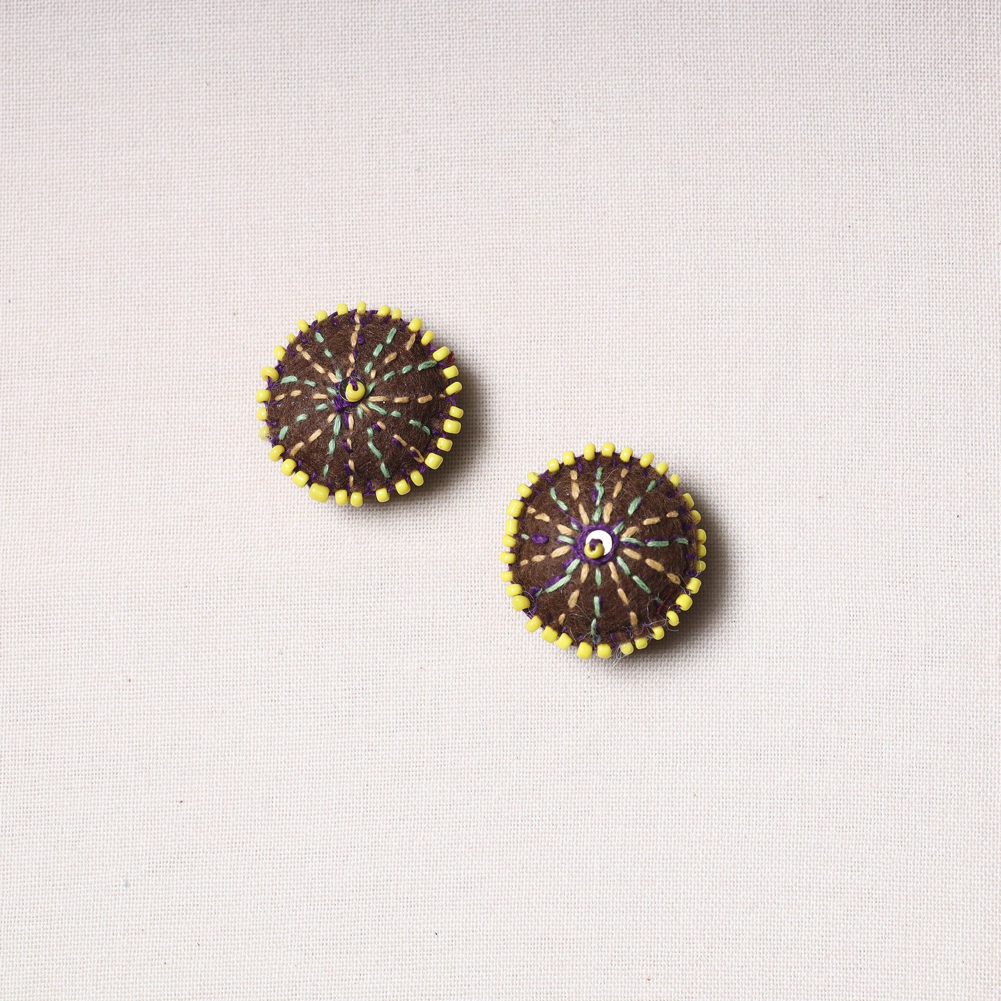 Bakhiya Hand Embroidered Felt & Beadwork Buttons (Set of 2)