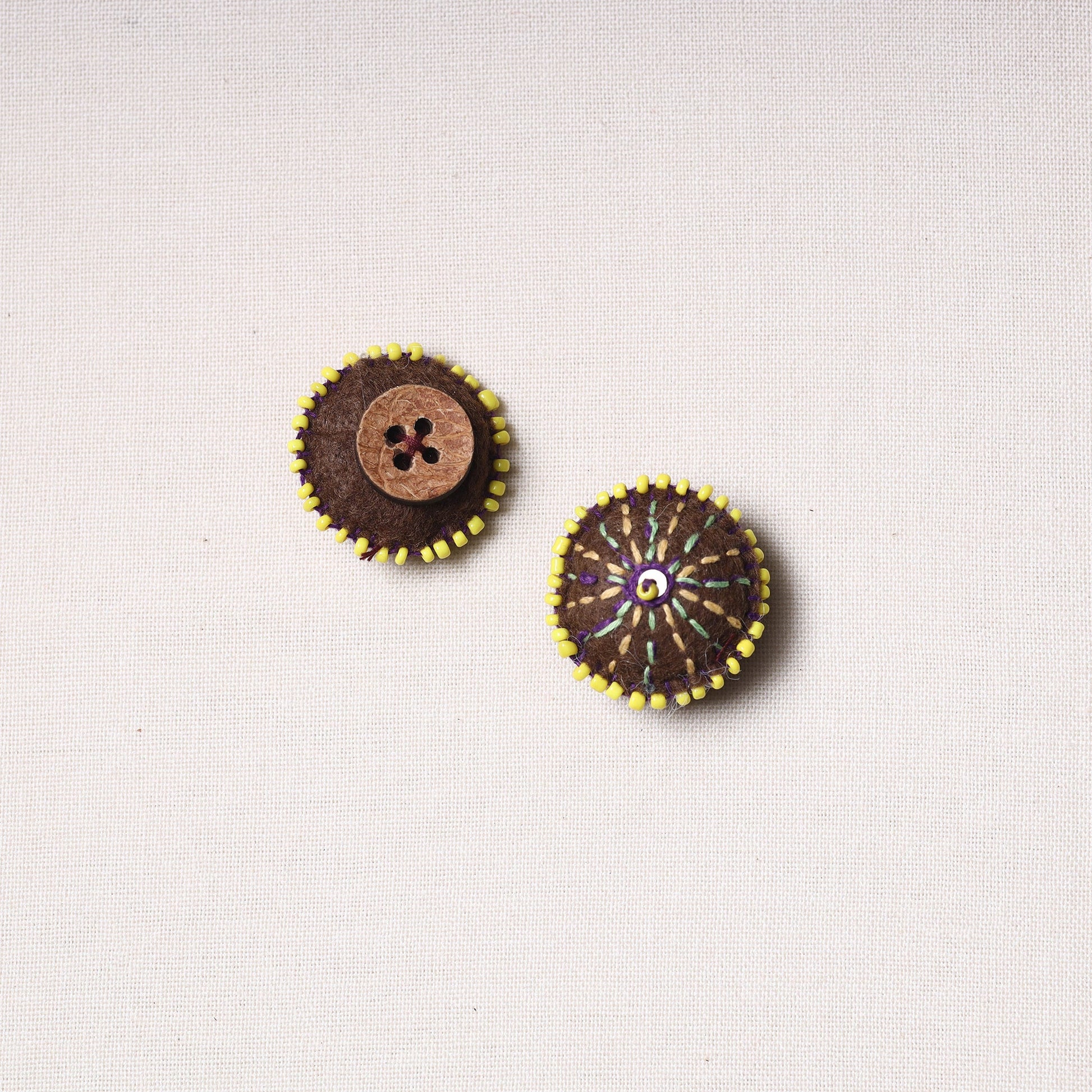 Bakhiya Hand Embroidered Felt & Beadwork Buttons (Set of 2)