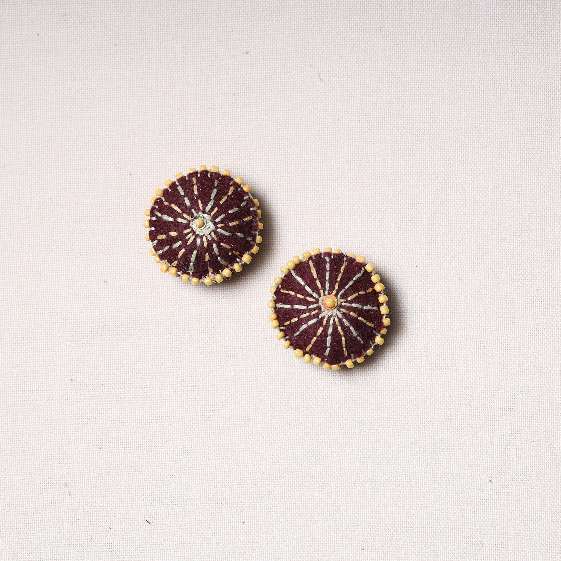 Bakhiya Hand Embroidered Felt & Beadwork Buttons (Set of 2)