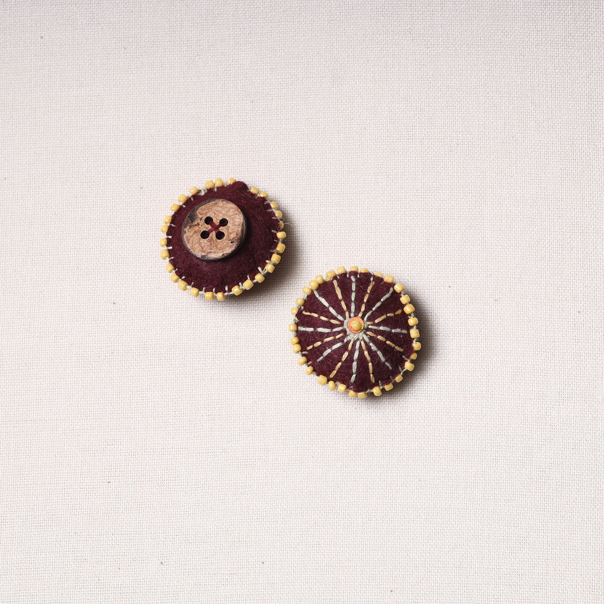 Bakhiya Hand Embroidered Felt & Beadwork Buttons (Set of 2)