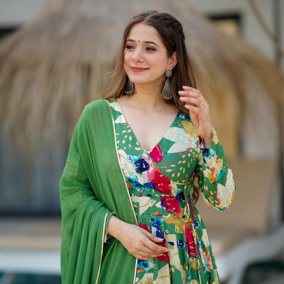 Zayra green rayon suit set