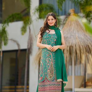 Samara green heavy embroidered suit