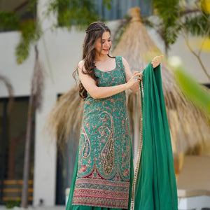 Samara green heavy embroidered suit