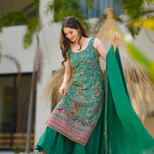 Samara green heavy embroidered suit