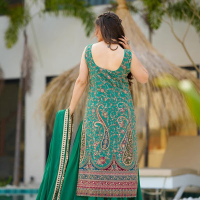 Samara green heavy embroidered suit