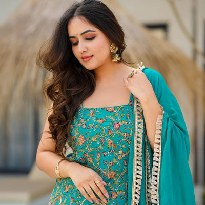 Electric lush heavy embroidered suit set