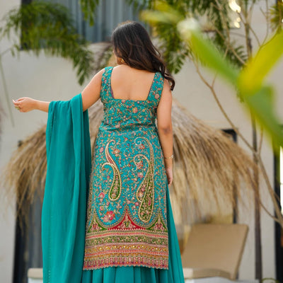 Electric lush heavy embroidered suit set