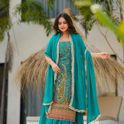 Electric lush heavy embroidered suit set
