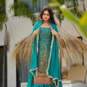 Electric lush heavy embroidered suit set