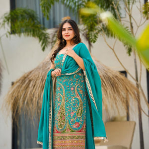 Electric lush heavy embroidered suit set