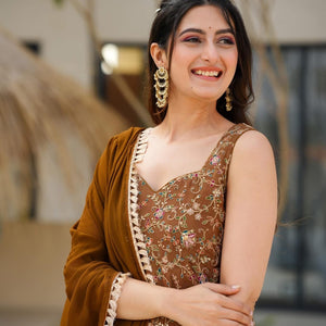 Sofia brown heavy embroidered suit set
