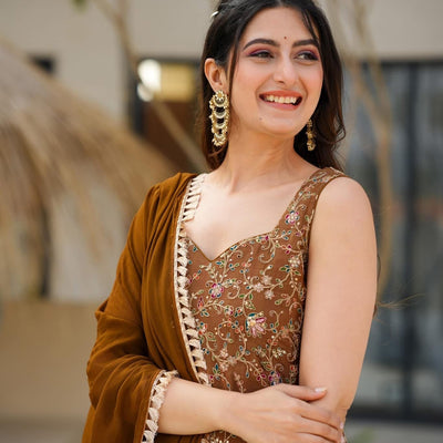 Sofia brown heavy embroidered suit set
