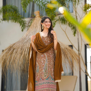 Sofia brown heavy embroidered suit set