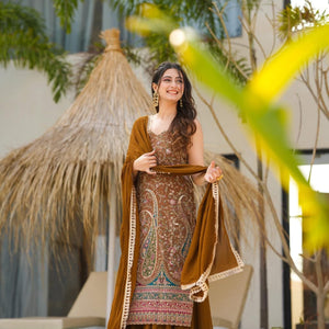 Sofia brown heavy embroidered suit set