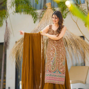 Sofia brown heavy embroidered suit set