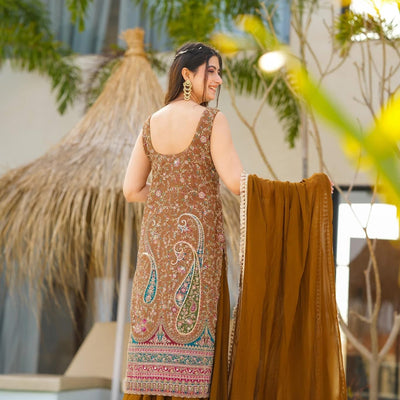Sofia brown heavy embroidered suit set