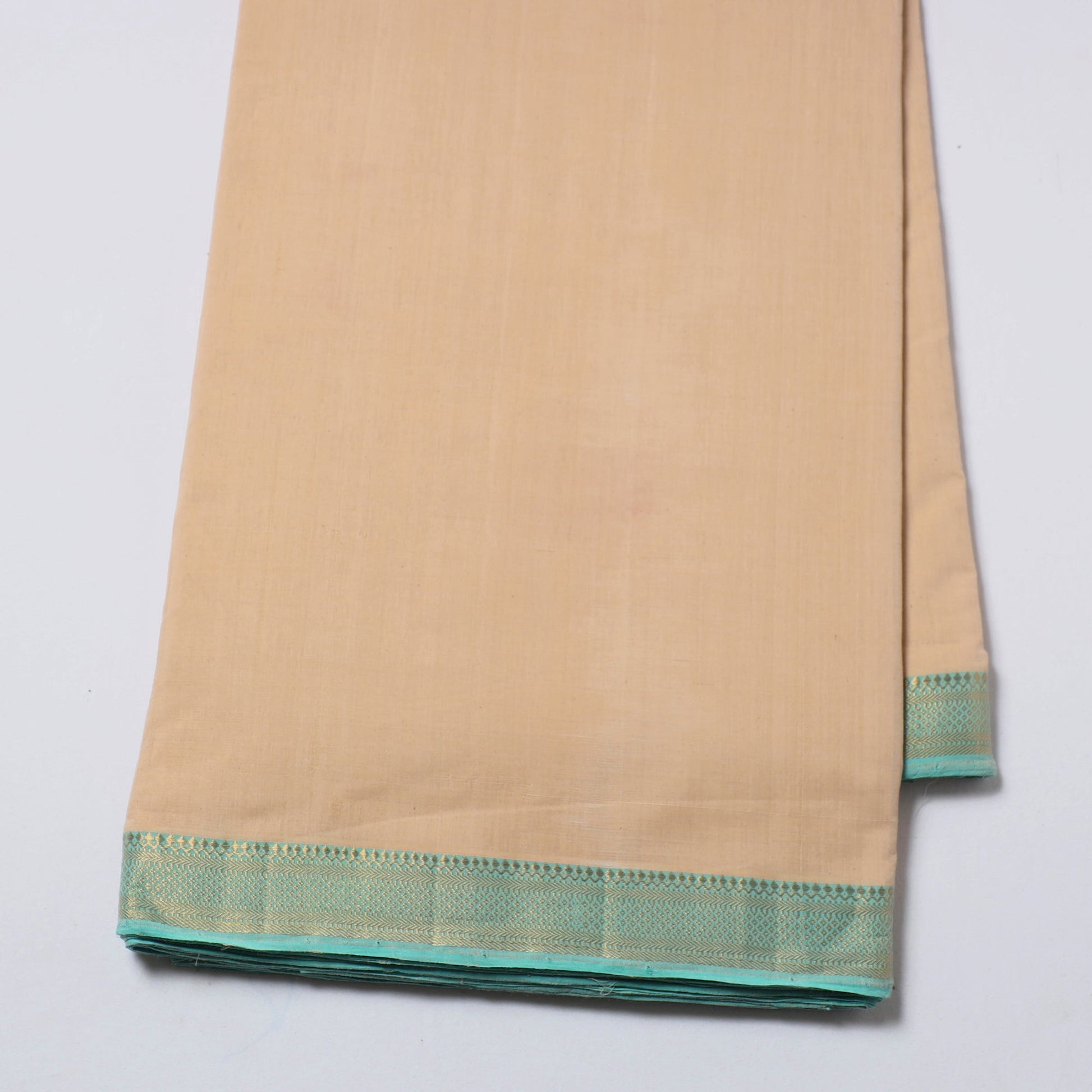 Beige - Mangalagiri Handloom Cotton Nizam Zari Border Fabric