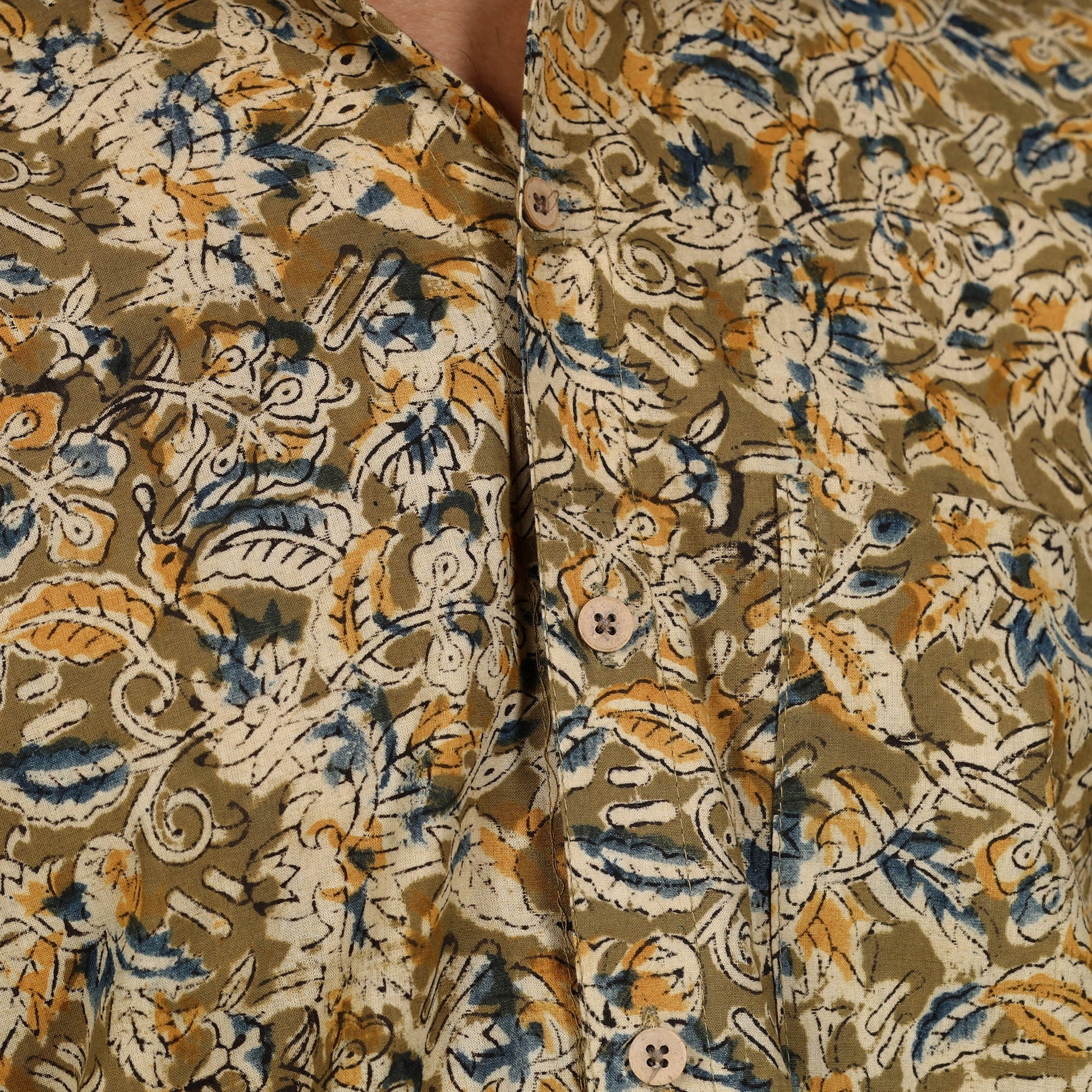 Brown - Men Kalamkari Block Printed Cotton Half Sleeve Shirt