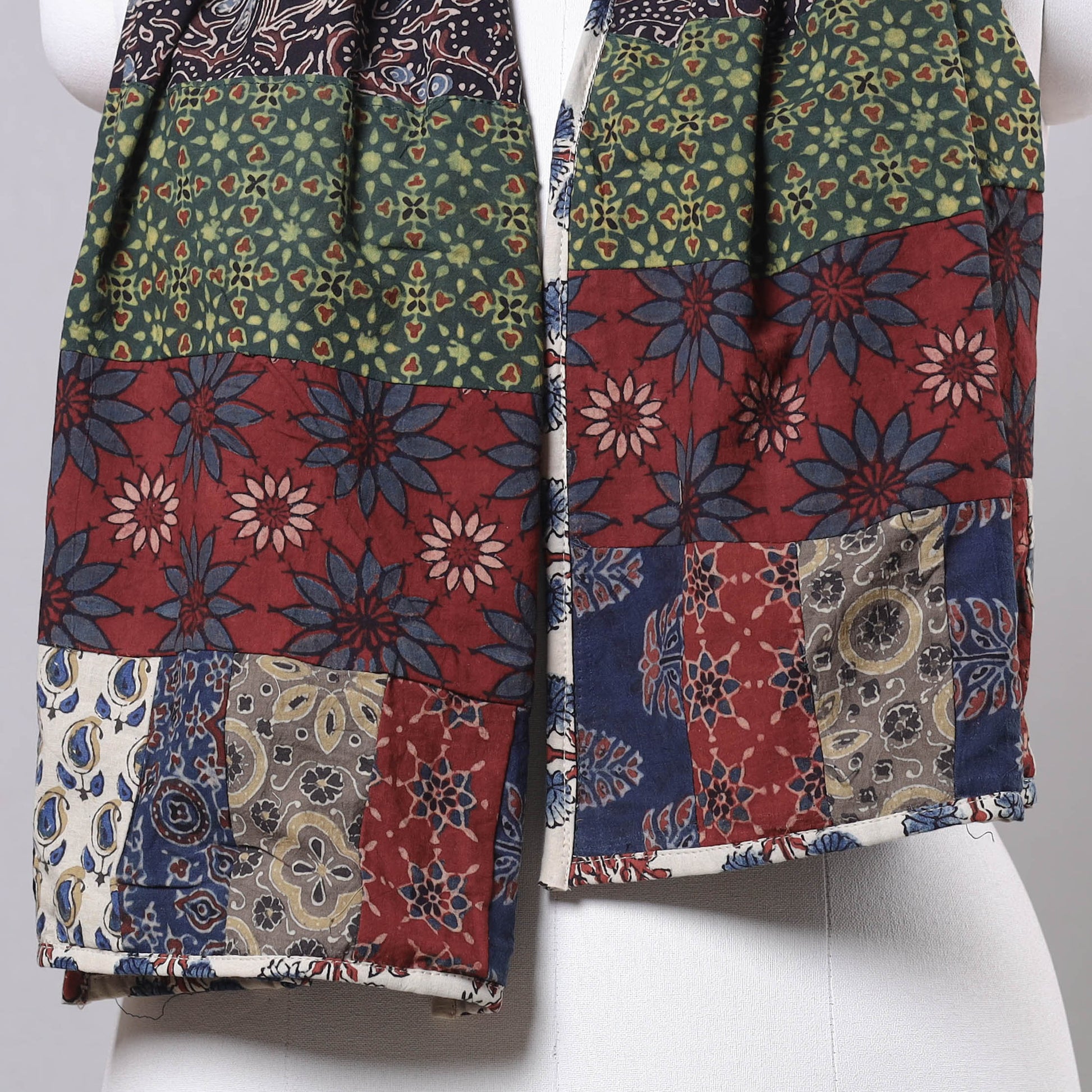 Brown - Ajrakh Block Printed Patchwork Cotton Stole