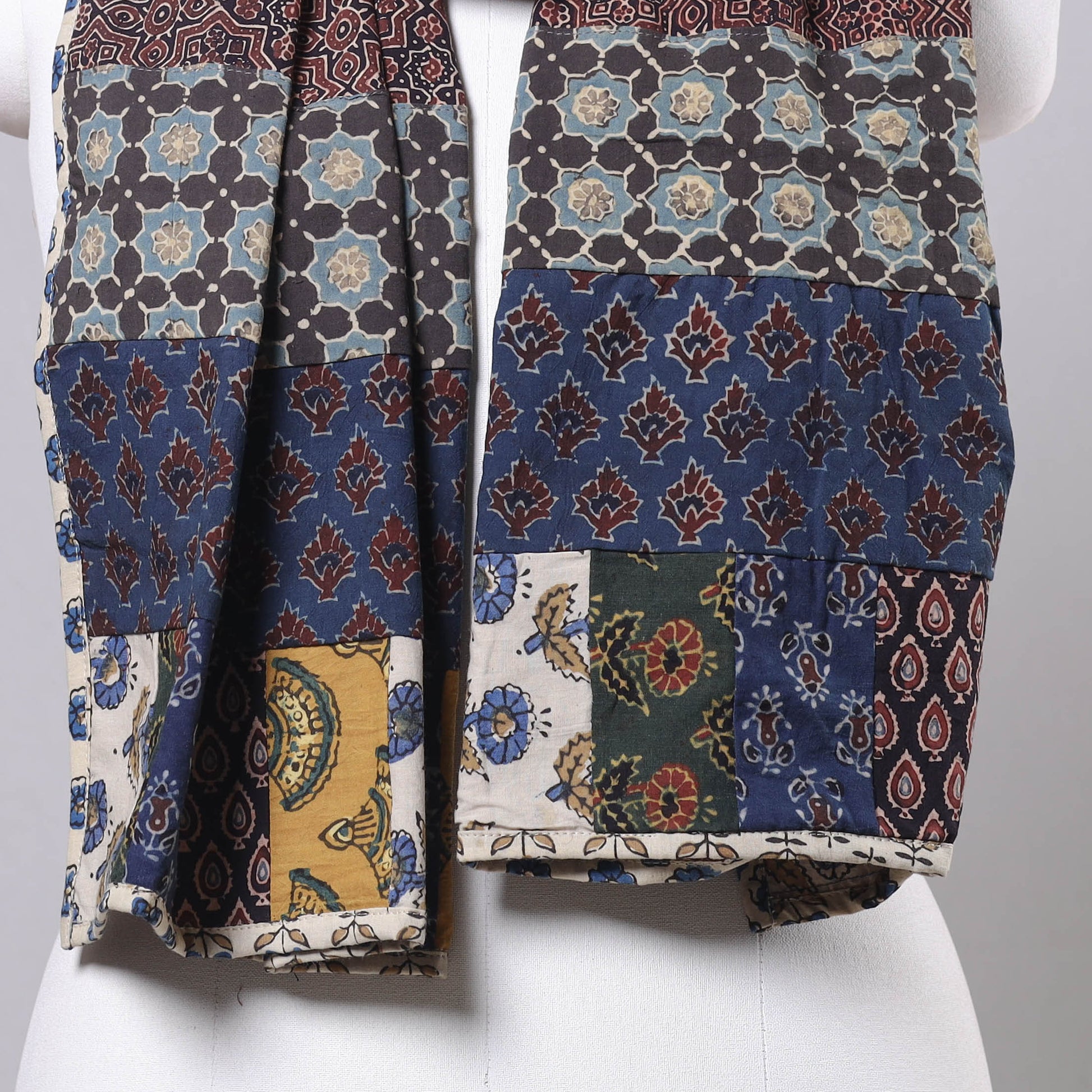 Brown - Ajrakh Block Printed Patchwork Cotton Stole
