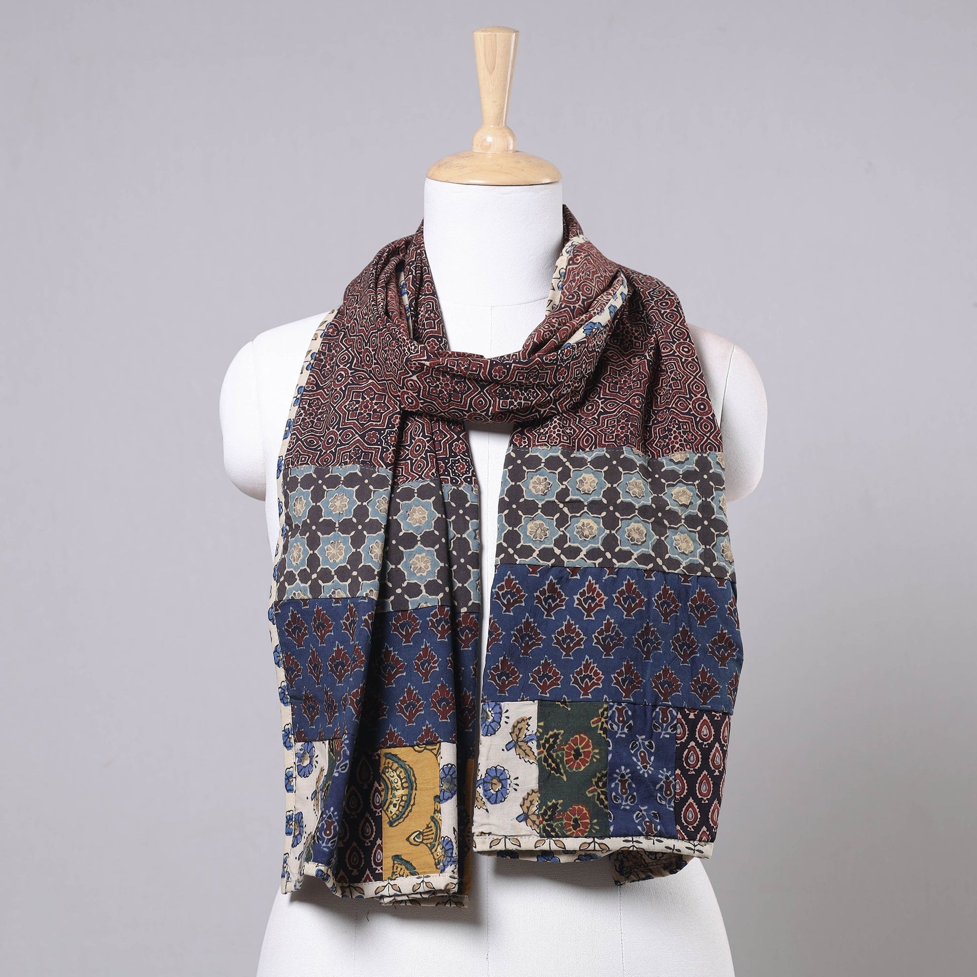 Brown - Ajrakh Block Printed Patchwork Cotton Stole