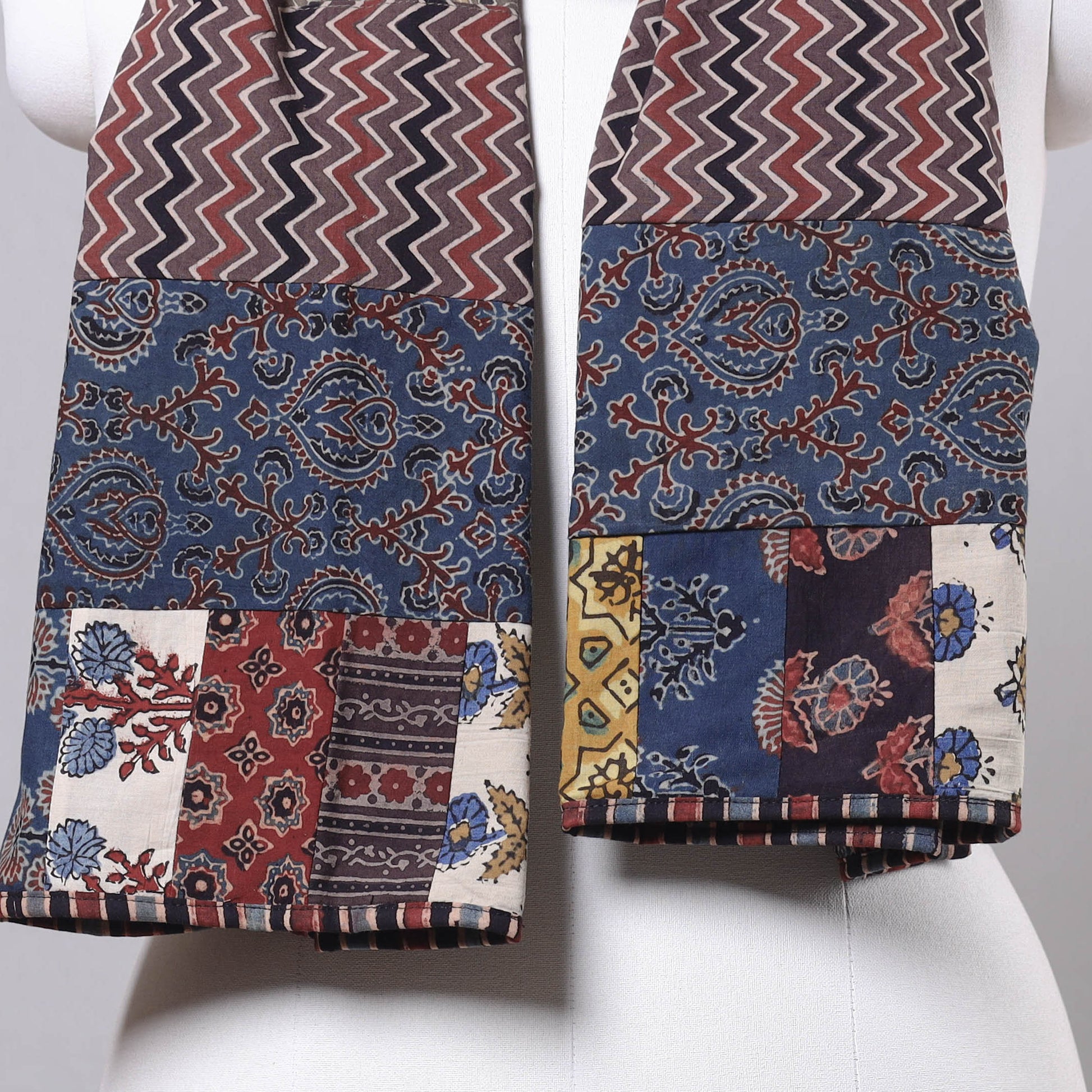 Brown - Ajrakh Block Printed Patchwork Cotton Stole