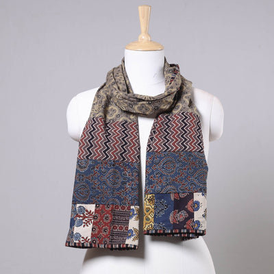 Brown - Ajrakh Block Printed Patchwork Cotton Stole
