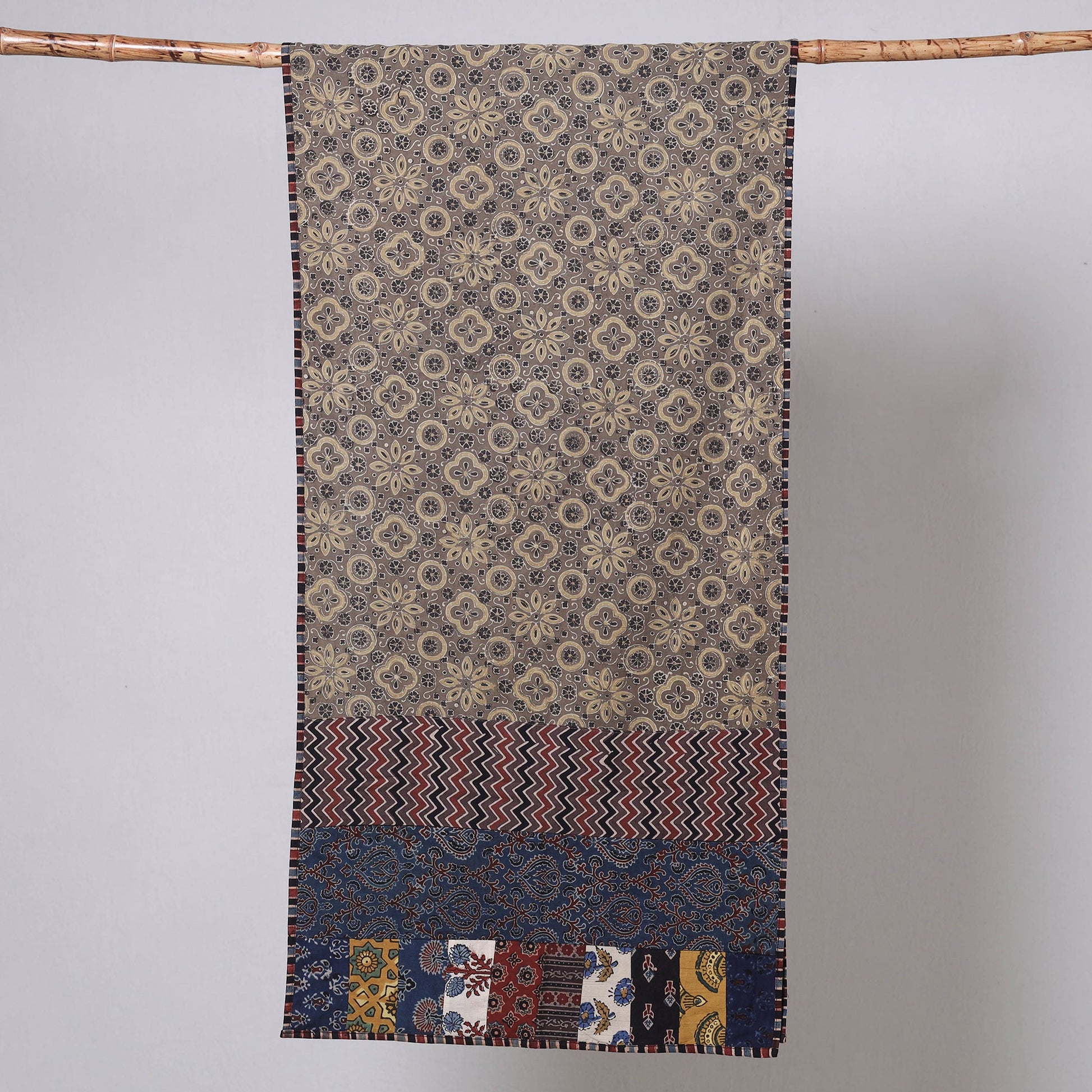 Brown - Ajrakh Block Printed Patchwork Cotton Stole